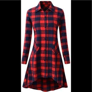 Olrain Plaid Swing Hi-Low Shirt Dress🖤